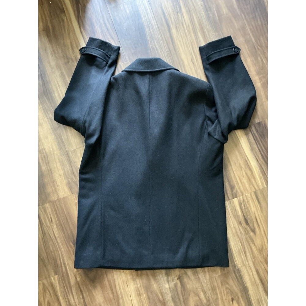 Claiborne Men's Large Peacoat Wool Blend Double Breasted Dress Jacket  Black EUC - Picture 2 of 11